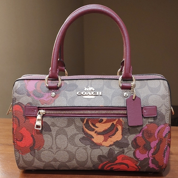 Coach Handbags - COACH Signature Floral Satchel - Red and Purple NWT